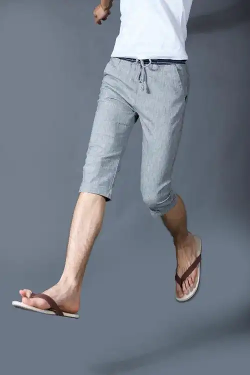 2014最新时尚夏季棉麻布料休闲七分裤 男式休闲韩版休闲七分裤