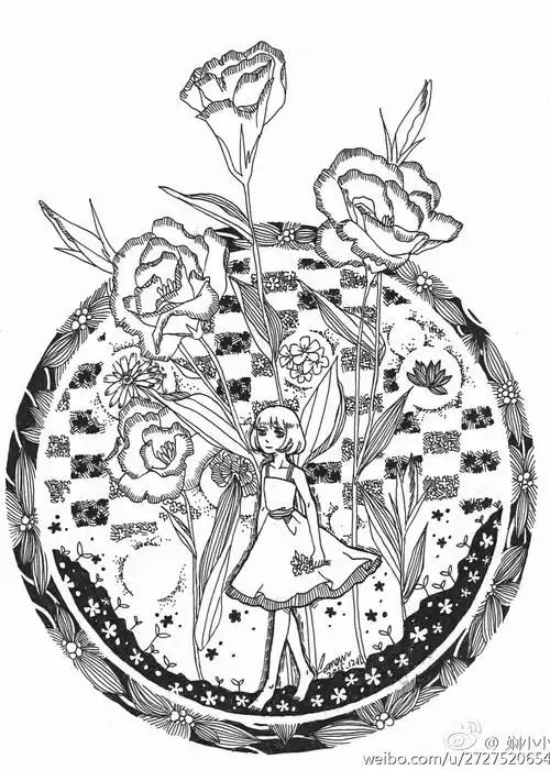 原创黑白装饰画《寻花》手绘 br>2015-12-28