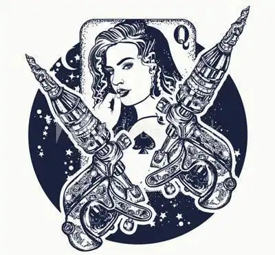 25张彩色扑克牌纹身手稿素材图案