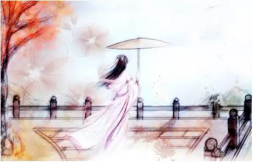 古风水墨白衣女子撑伞图片