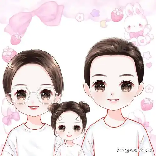 换个头像吧,一家三口的卡通全家福头像,幸福又美满
