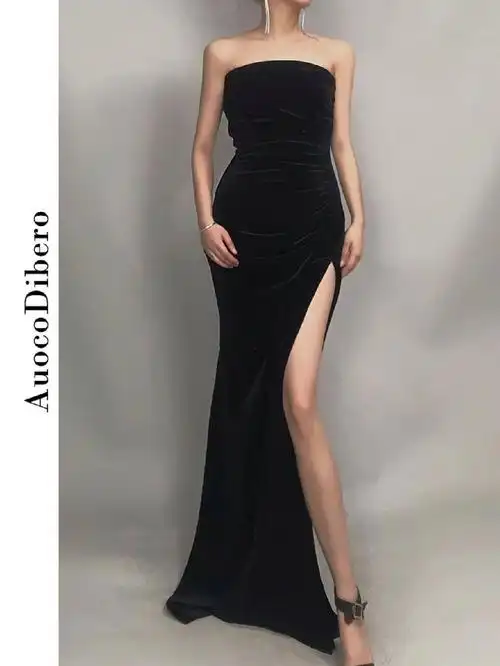 高贵黑色丝绒人鱼晚礼服