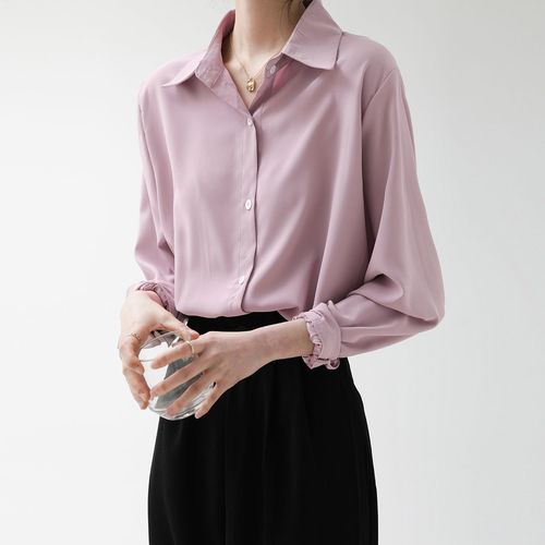 金大班雪纺顺滑粉色轻薄透气长袖衬衫上衣少女2021夏季新款声