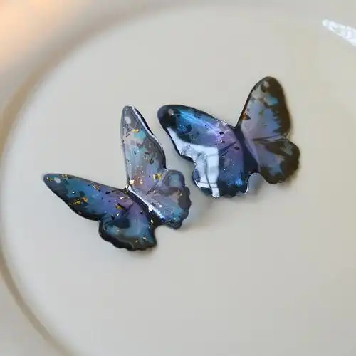 滴胶半透金箔立体印花蓝紫色蝴蝶配件diy手机壳饰品材料工厂批发