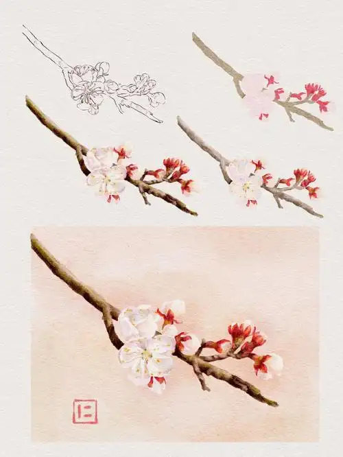 ipad水彩春天里画一支杏花吧