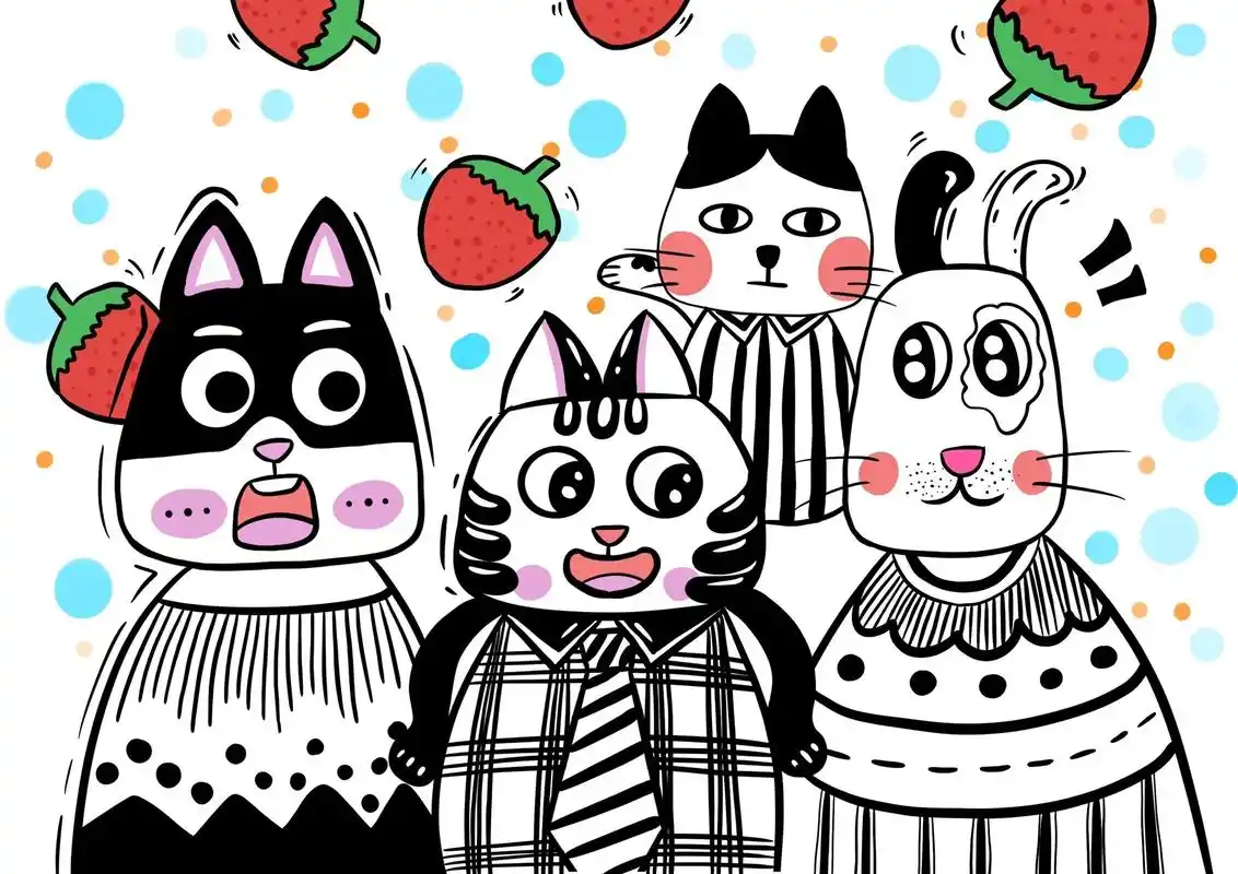 动物集合来啦创意儿童画有过程付线稿可