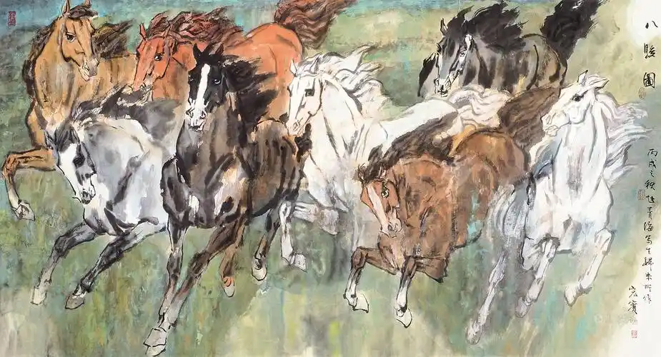 0458 八骏图 镜片 设色纸本