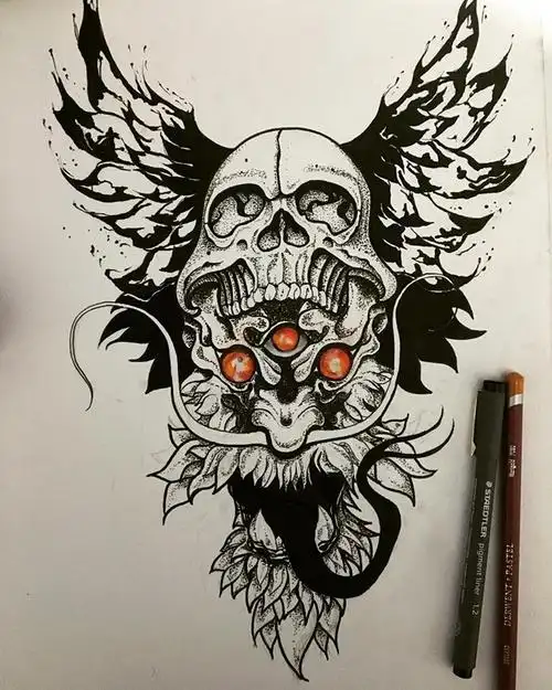 做武术教练的雷先生骷髅纹身手稿