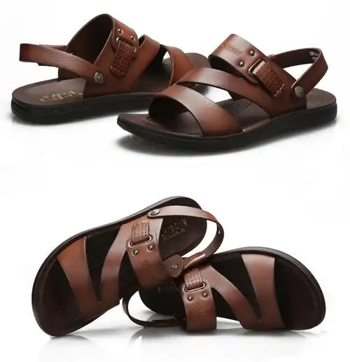 花花公子皮凉鞋男透气 2017夏季男士休闲沙滩鞋防滑露趾两用凉拖