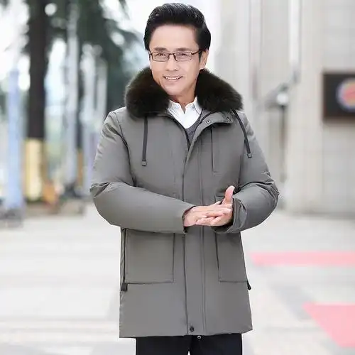 yuansu爸爸冬装外套加绒加厚中老年棉衣男爷爷羽绒棉袄服中年人装秋冬