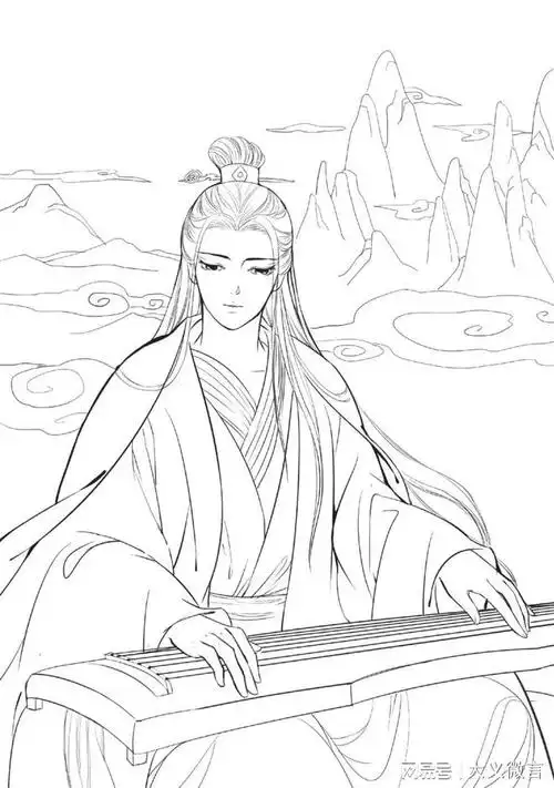 一组古风手绘线稿唯美