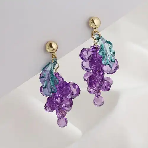 925银针紫色葡萄耳坠2022年新款潮长款气质耳饰耳环夏天百搭c377