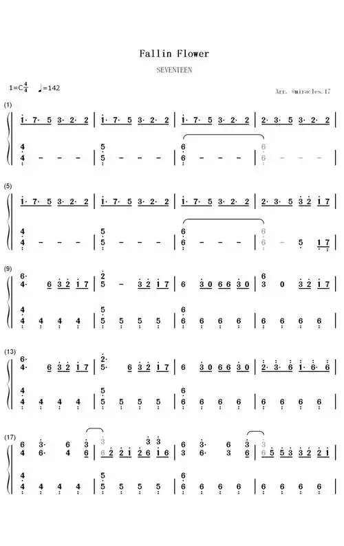 seventeenfallinflower钢琴谱数字双手