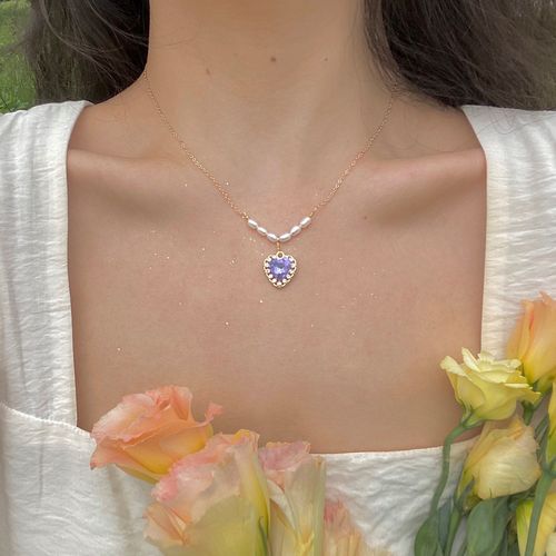 爱心紫水晶珍珠项链女锁骨链2021年新款轻奢小众设计感ins冷淡风