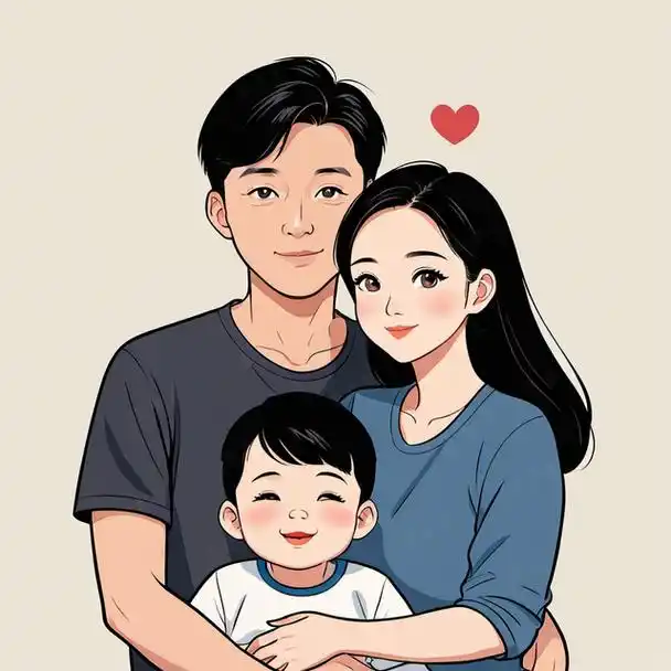 亲子头像|三口之家儿子专属插画创意设计