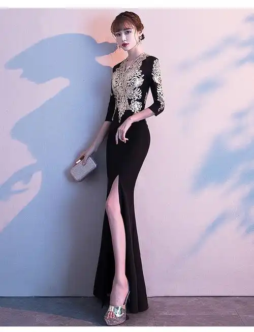 轻奢高档新款宴会晚礼服女2020新款高贵优雅气场女王气质性感年会黑色