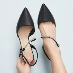 yearcon 意尔康 春新款时尚高跟一字扣细跟尖头时装后空女凉鞋女鞋