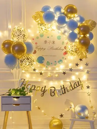 生日背景男孩场景布置派对气球周岁