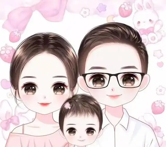 一组全家福微信头像,呆萌可爱的画风,给每一组家庭添加了浓浓的爱意