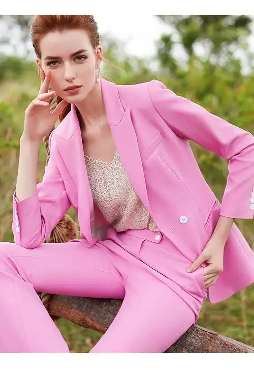 iwy甜美粉色职业装女装时尚名媛气质西装套装喇叭裤两件套正装cp9344