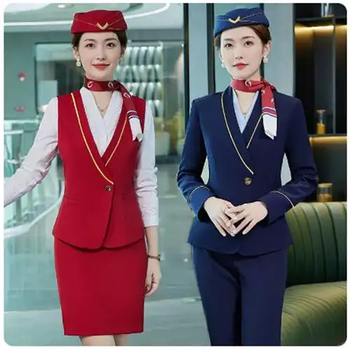 高铁乘务员南航空姐制服女职业套装气质正装酒店美容院前台工作服