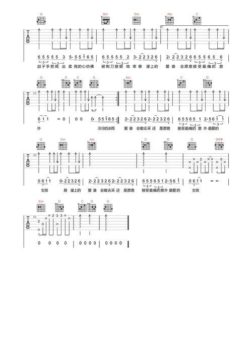 冰雨吉他谱-刘德华《冰雨》a调高清原版六线谱