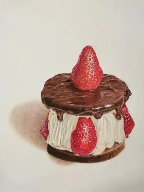 彩铅甜点有草莓的巧克力蛋糕