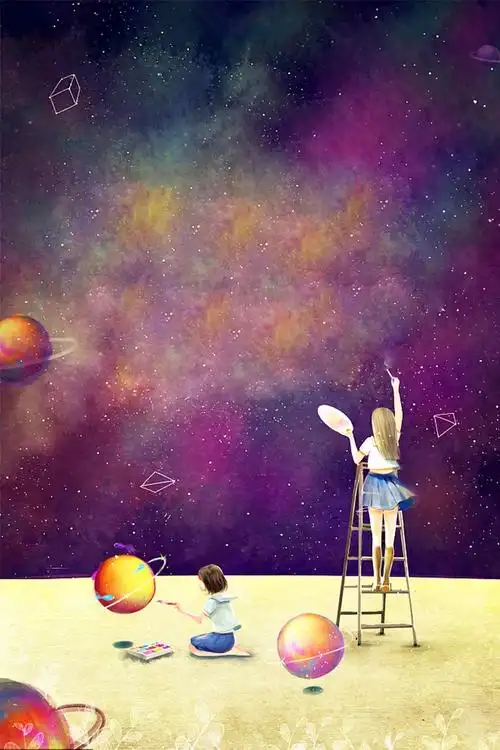 卡通唯美画笔下星空广告背景