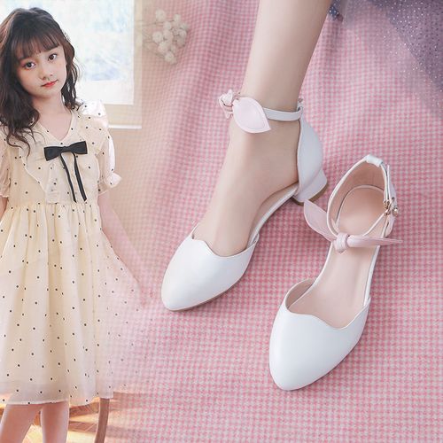 女童包头凉鞋2021新款时尚白色儿童高跟鞋中大童小女孩演出公主鞋