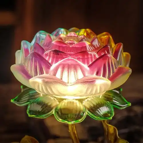 七彩莲花灯插电家用长明灯琉璃led灯佛水晶电子荷花灯