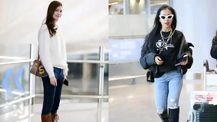 紧身牛仔裤与长筒靴的完美结合 吉克隽逸身穿紧身牛仔裤,搭配长筒靴