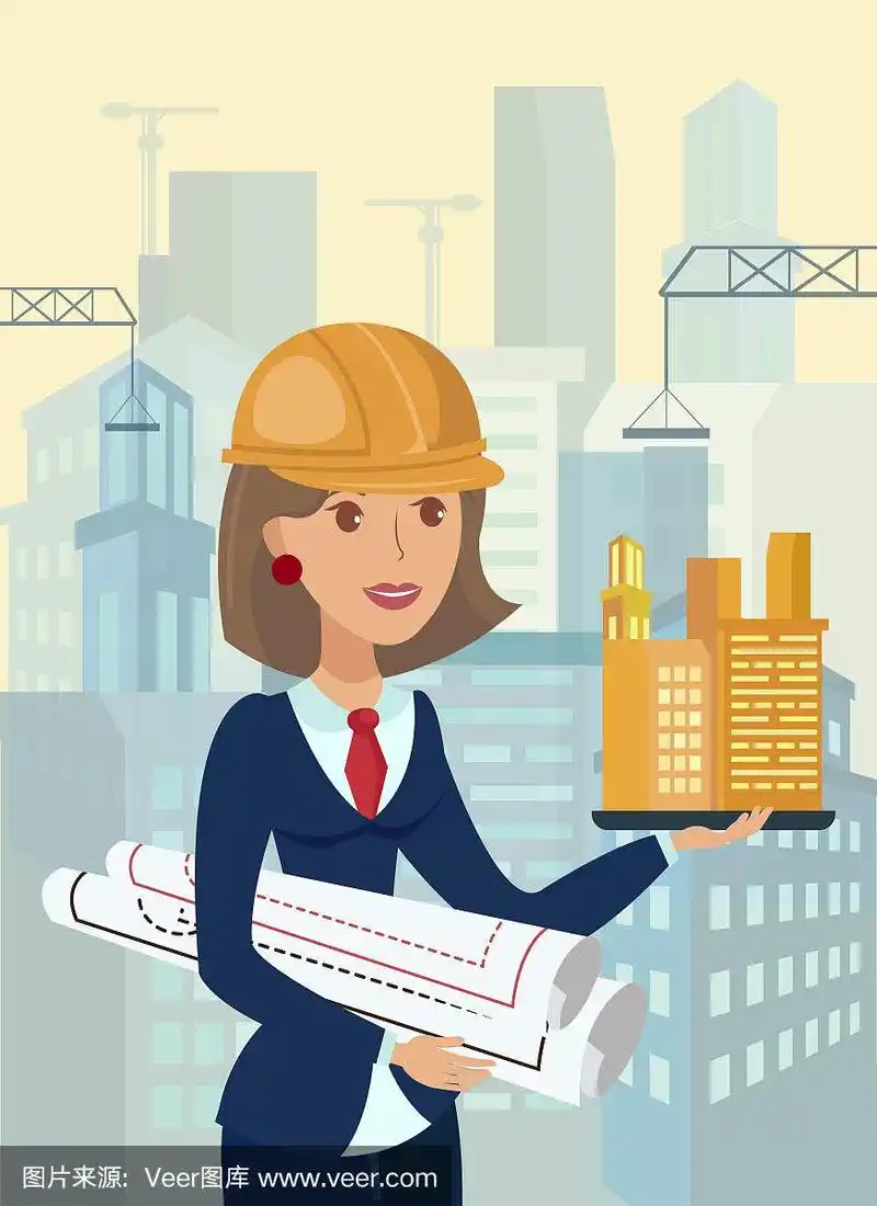 女建筑师,工头平面矢量插图