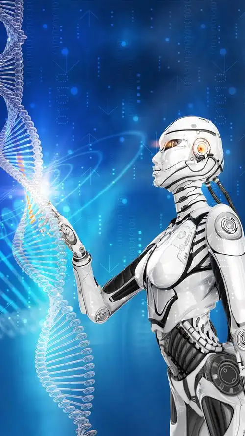 蓝色未来科技机器人psd分层h5背景素材