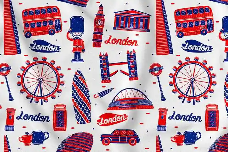英国伦敦元素无缝图案背景素材 london seamless pattern – 设计小咖