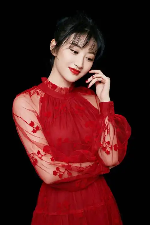 2021春晚新款景甜同款高端蕾丝红色连衣裙过膝长裙礼服女装主持裙