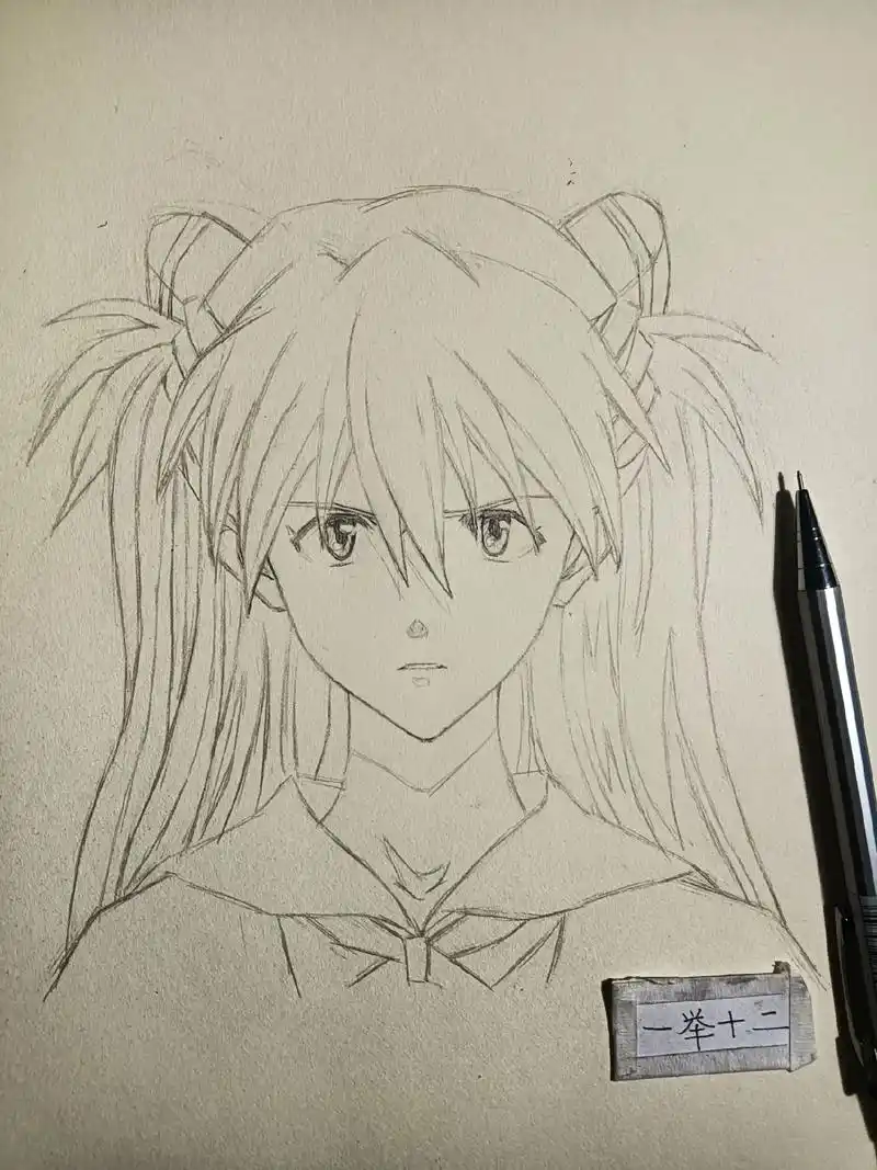 恰到好处的明日香线稿#手绘 #二次元 #动漫 #手绘动漫人物 - 抖音