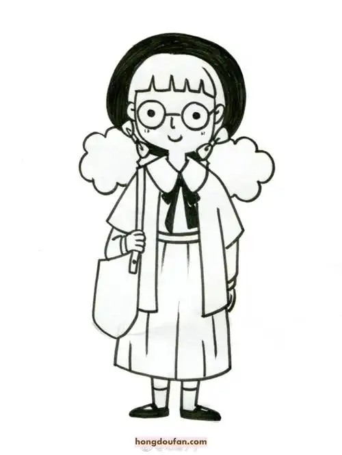 小红帽小姐姐同学卡通简笔画-红豆饭小学生简笔画大全