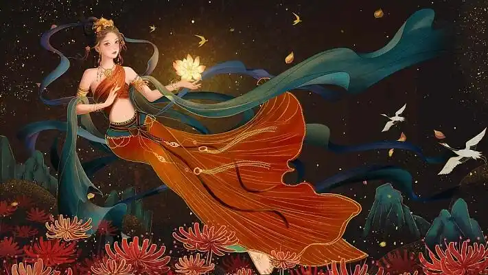 古风美女敦煌飞天插画psd中国风美女插图女人