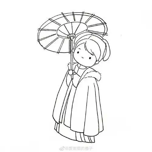 简单的古风小女孩撑伞简笔画