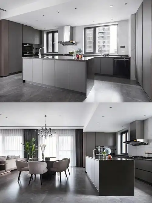 300m05灰咖色调现代轻奢大横厅视觉感绝绝子