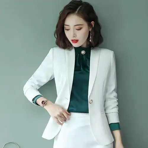 西服女士正装职业装女装早秋白色西装套装美容院工作服年会礼服