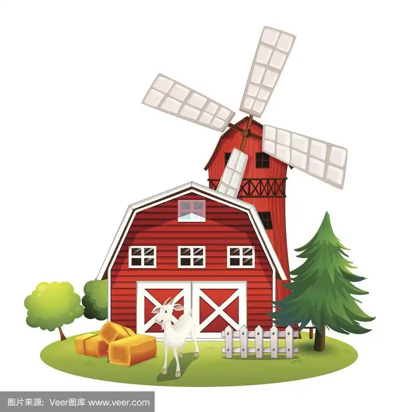 农场,红色,房屋,风车,农业