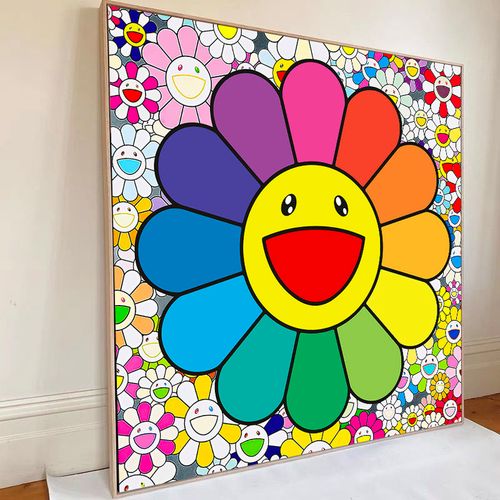 笑脸太阳花装饰画新款村上隆可爱现代潮流客厅卧室儿童房卡通挂画