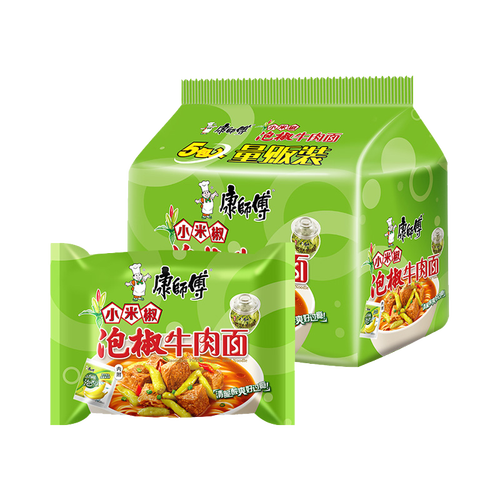 康师傅方便面小米椒泡椒牛肉面袋装泡面宿舍夜宵充饥冲泡方便面