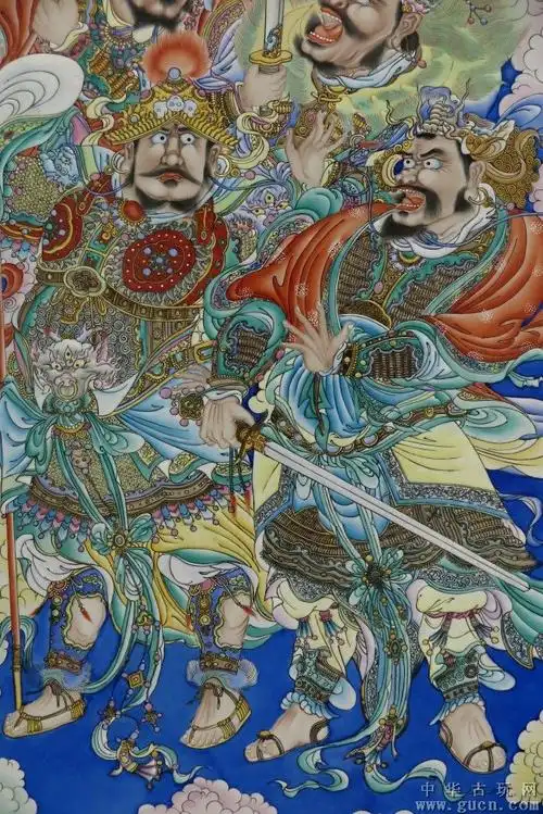 丁观鹏恭绘四大天王瓷板画