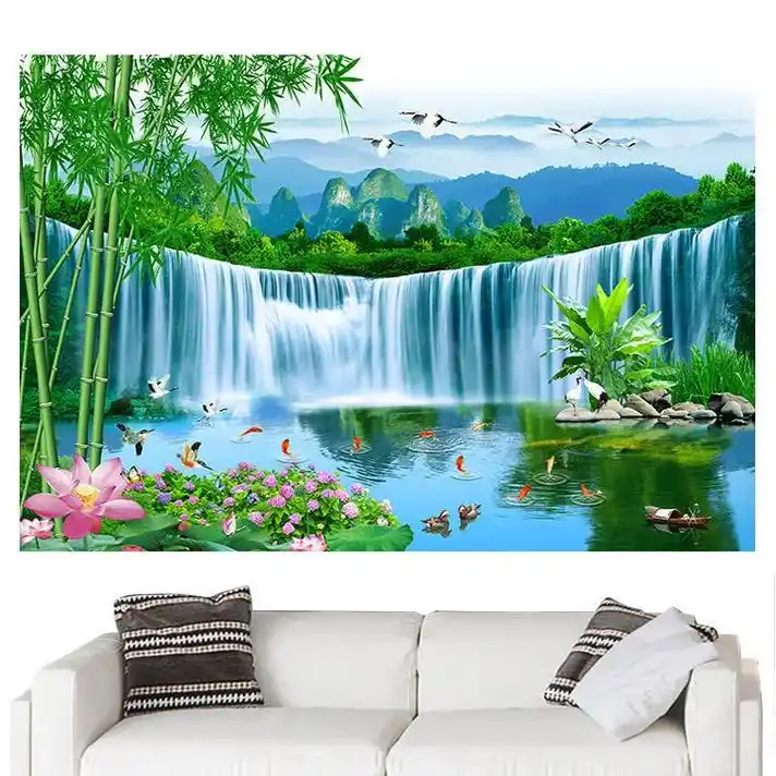 竹子山水装饰画客厅电视背景墙贴画.#墙布壁画#电视背景墙 # - 抖音