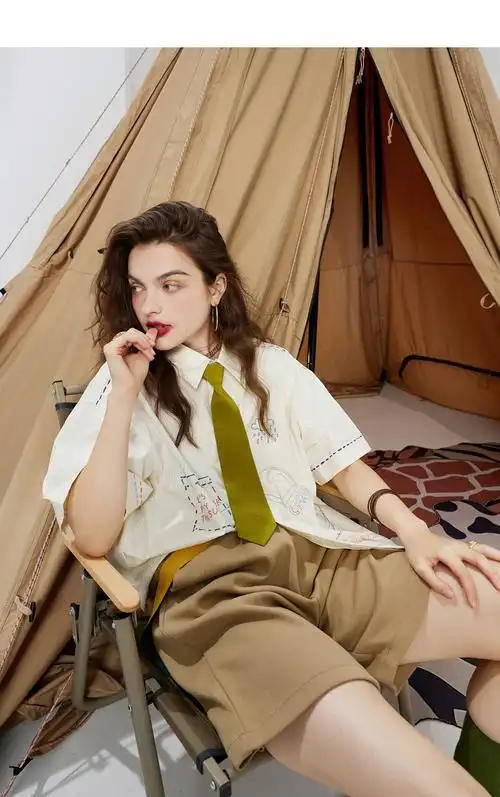 【新款】妖精的口袋工装设计感小众花衬衫女2021秋季短袖复古港风