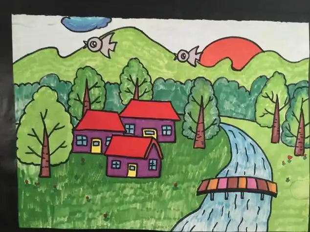 儿童风景画 儿童风景画简笔画带颜色