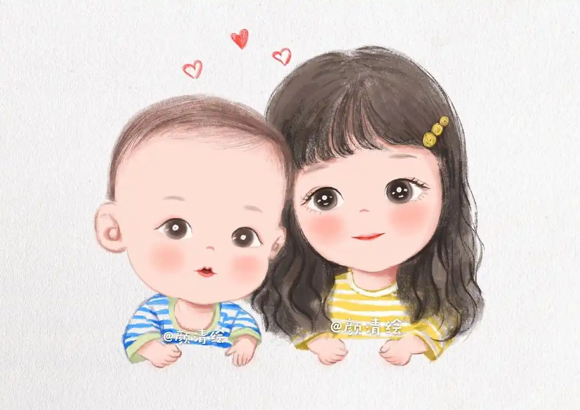 手绘可爱合照|姐弟头像 兄妹头像 全家福78 这是攒了很久才凑满发圈