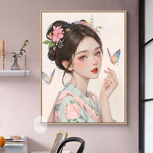 古风少女插画diy数字油画 唯美仙女风填色画油彩画女孩房间装饰画